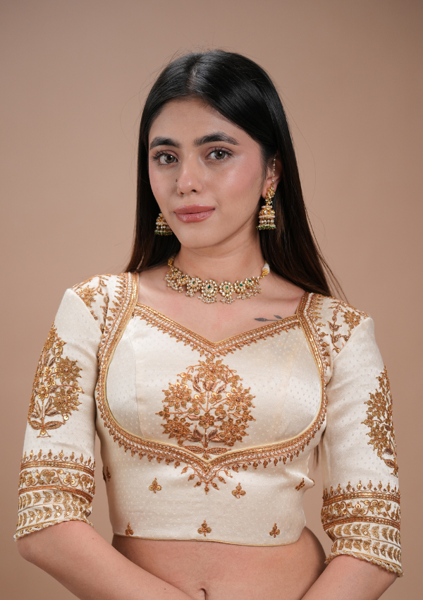 Off White Gajji Silk Handwork Blouse